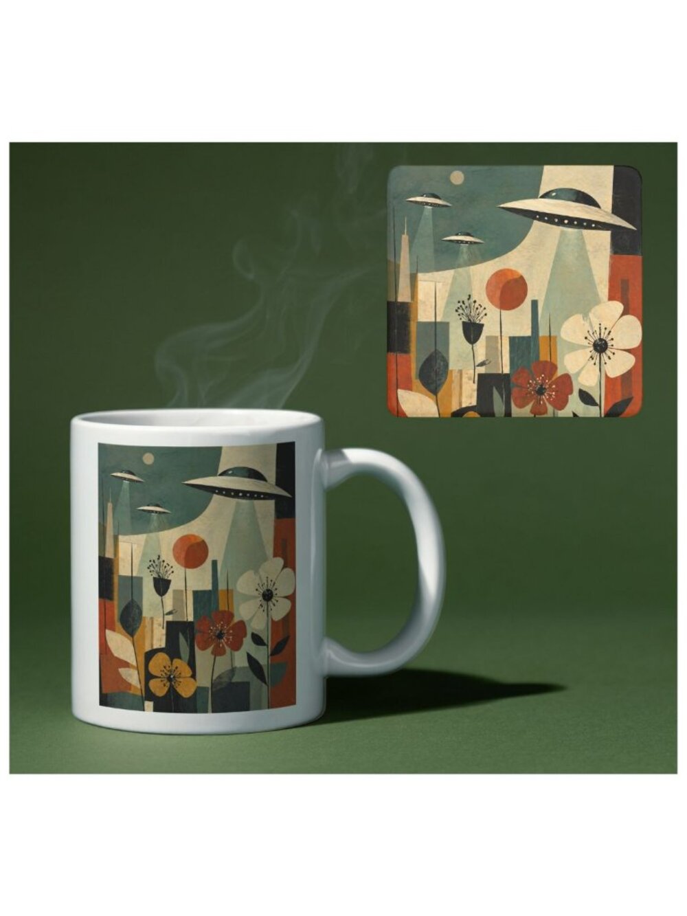 New UFO Ceramic Mug and Coaster Set